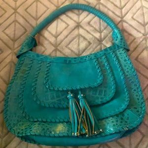 Aquamarine leather handbag